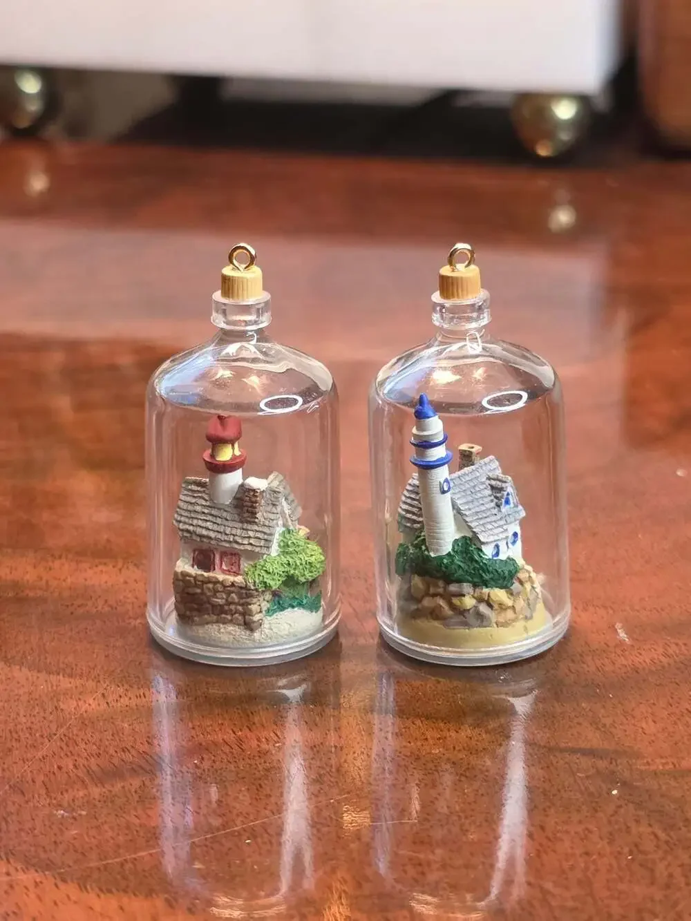 Hallmark Seaside Scenes Miniature Ornaments Lot of 2 Bottle Lighthouse #2 and #3